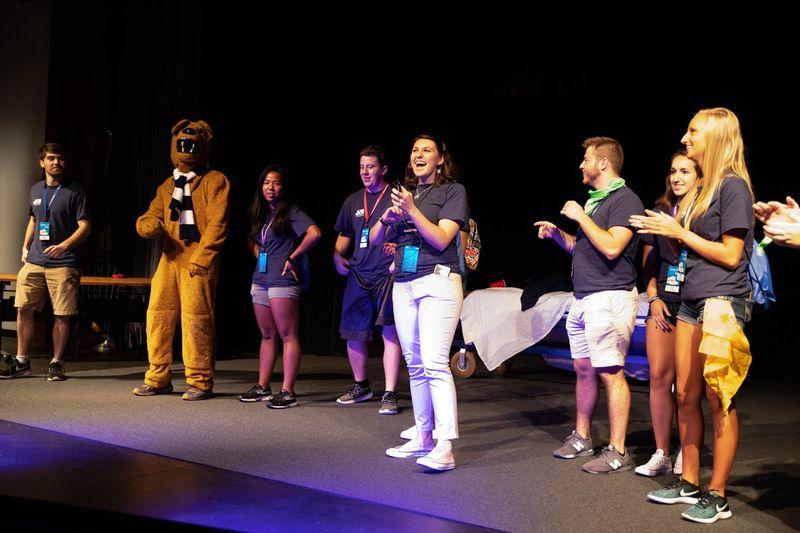 Orientation Leaders standing on stage