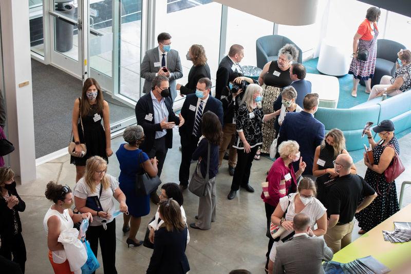 Group of people in lobby of building