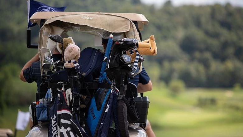 Golf cart with clubs