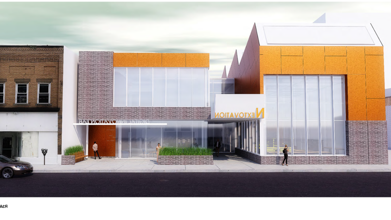 Rendering of digital lab building exterior