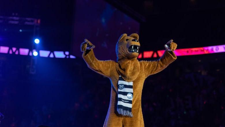 Nittany Lion mascot on a stage