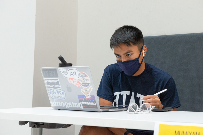 Student looking at a laptop computer